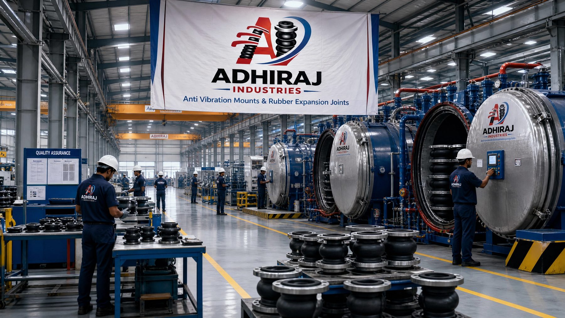 Adhiraj Industries factory floor with expansion joints and CNC machining stations