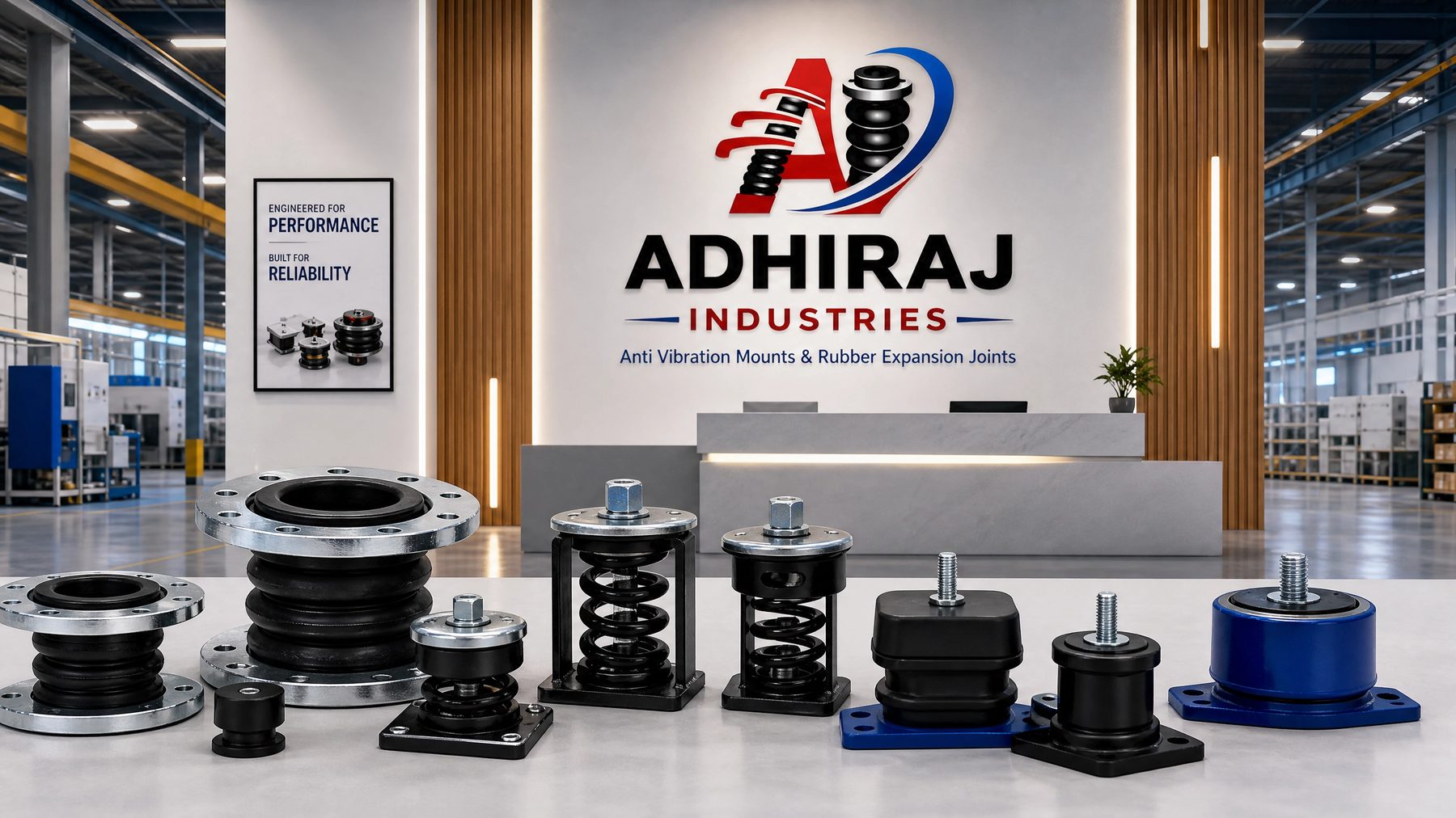 Close-up of Adhiraj Industries rubber expansion joints and spring isolators